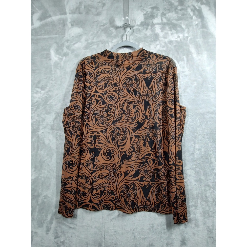 Sterling Kreek Womens XL Mesh Mock Neck Top Western Tooled Paisley Print Cognac - Picture 2 of 10